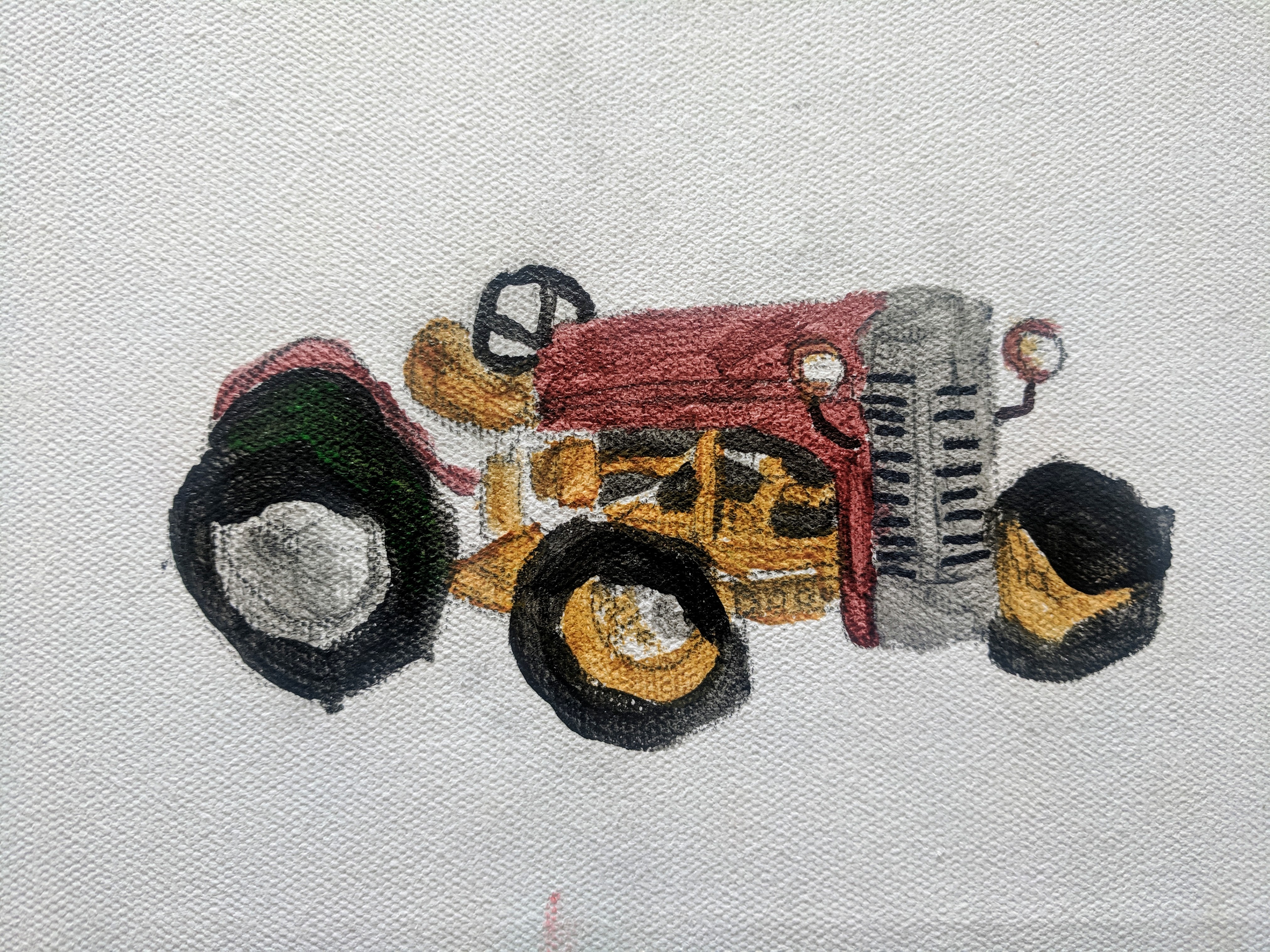 An acrylic painting of a red and grey vintage Ferguson tractor