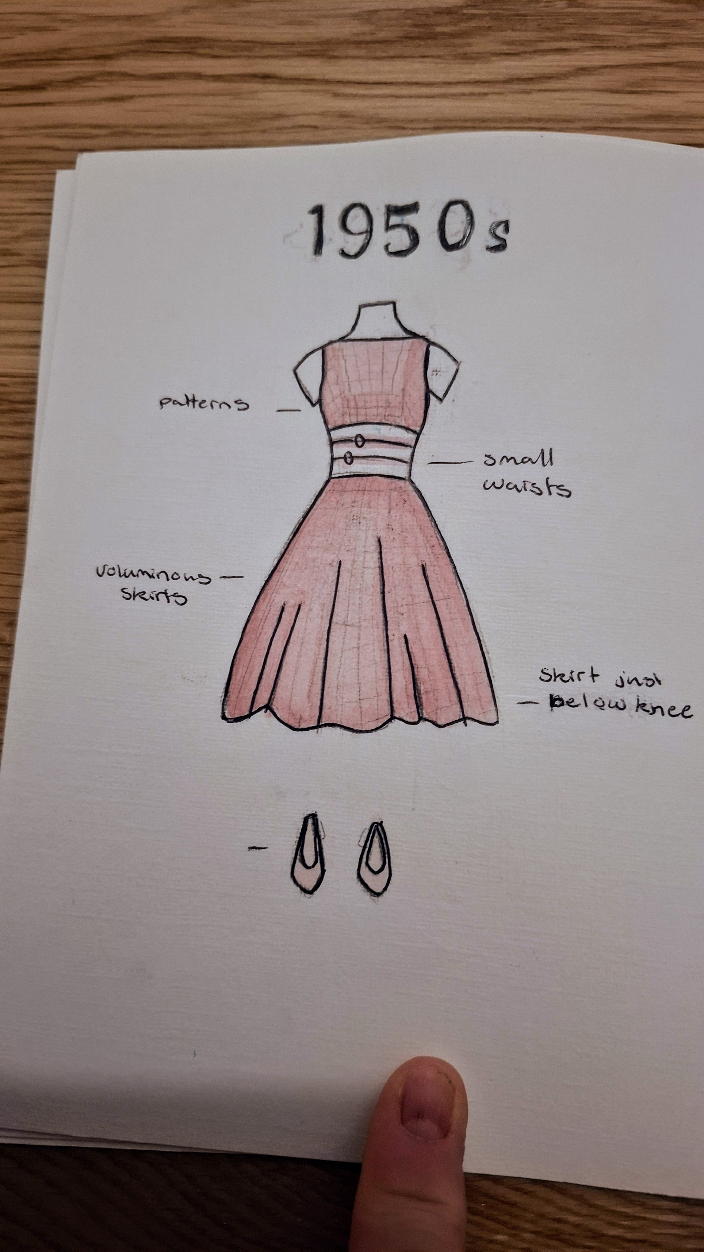 1950s fashion illustration: small waist and voluminous skirt