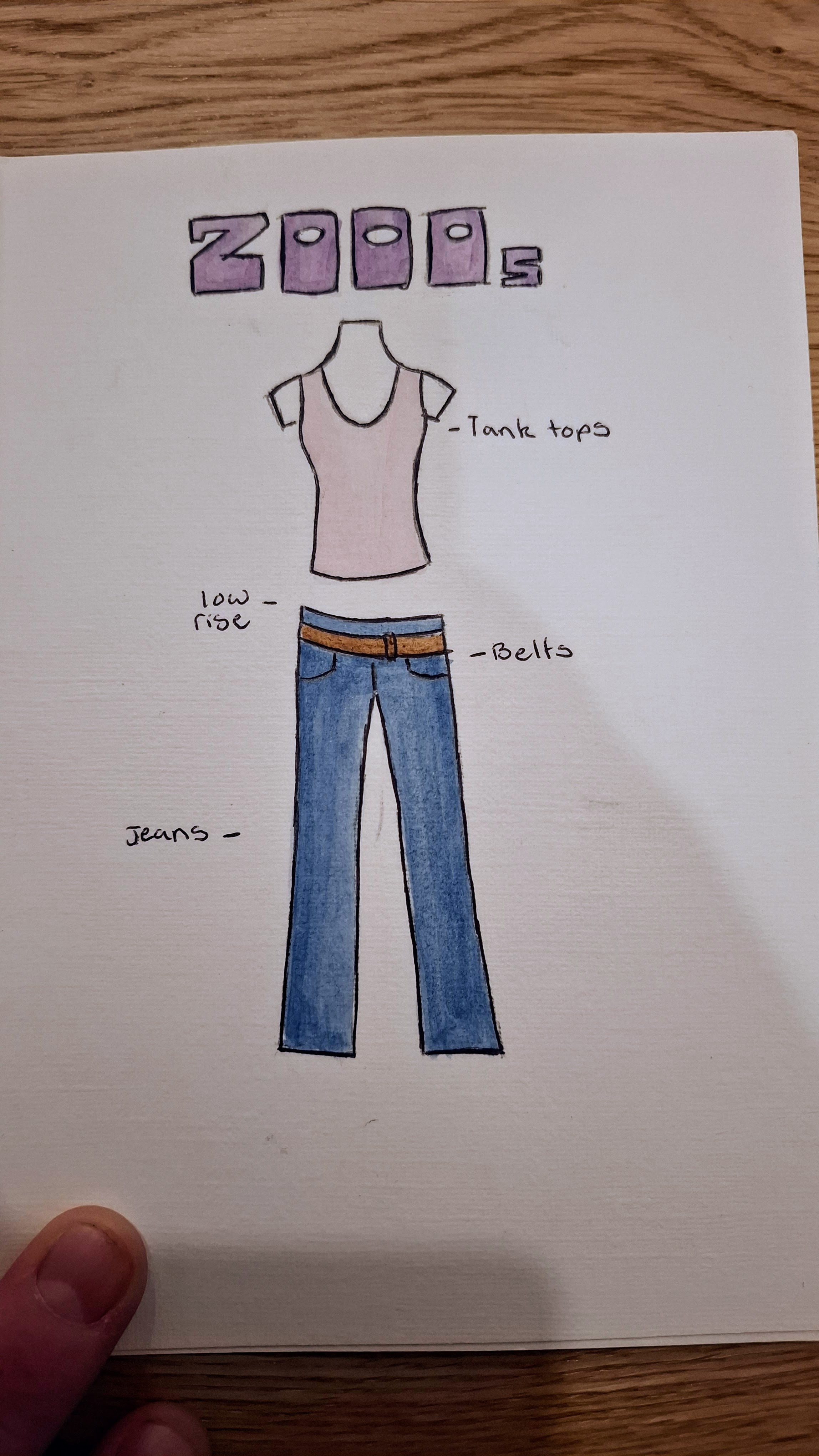 2000s fashion illustration: tank top with low-rise bootcut jeans