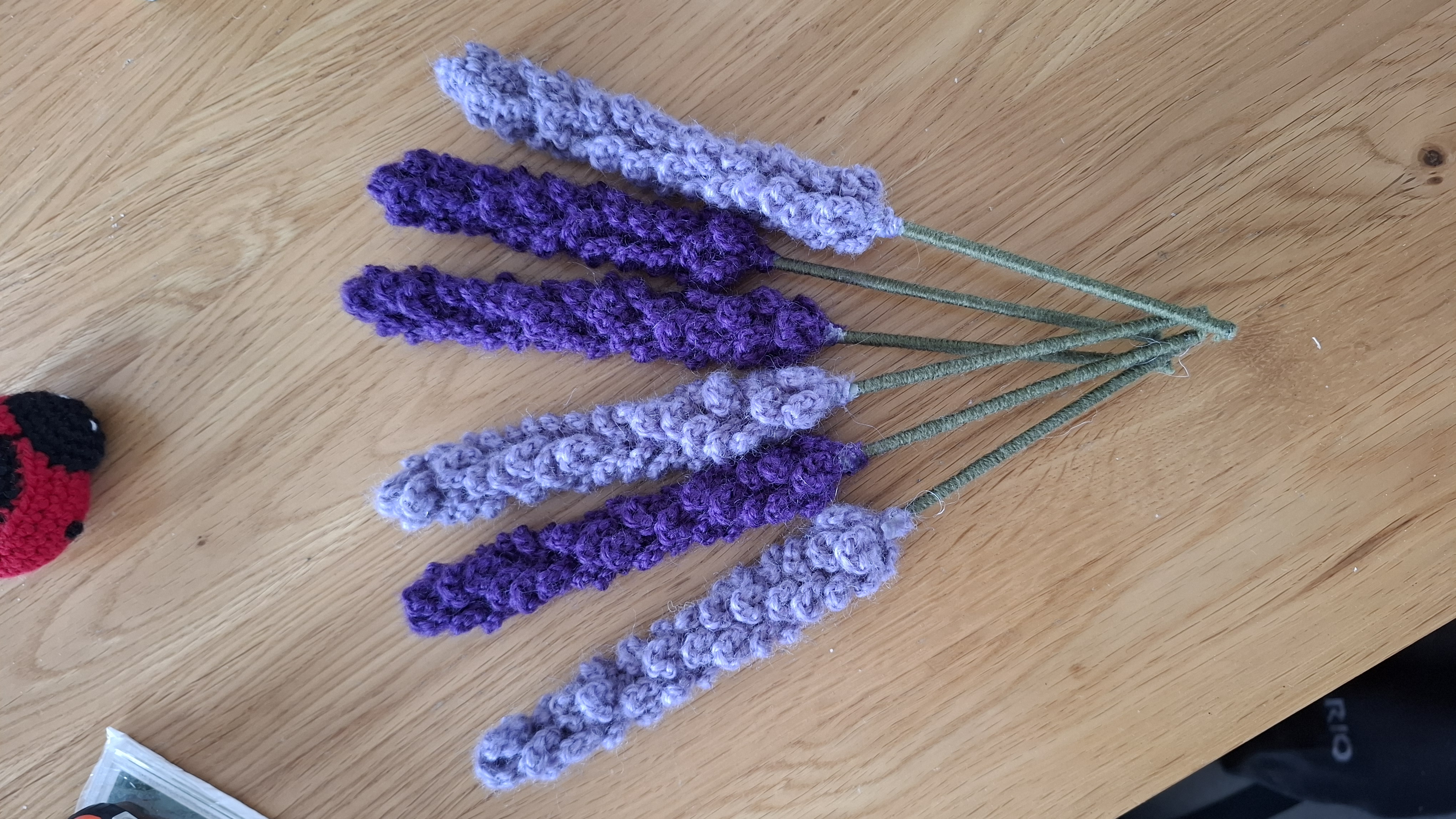 Crocheted lavender stems in shades of purple