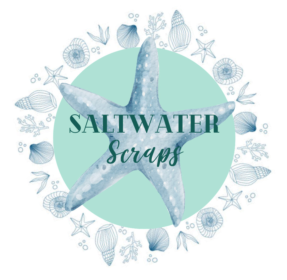 The Saltwater Scraps logo — a watercolour starfish in a wreath of shells
